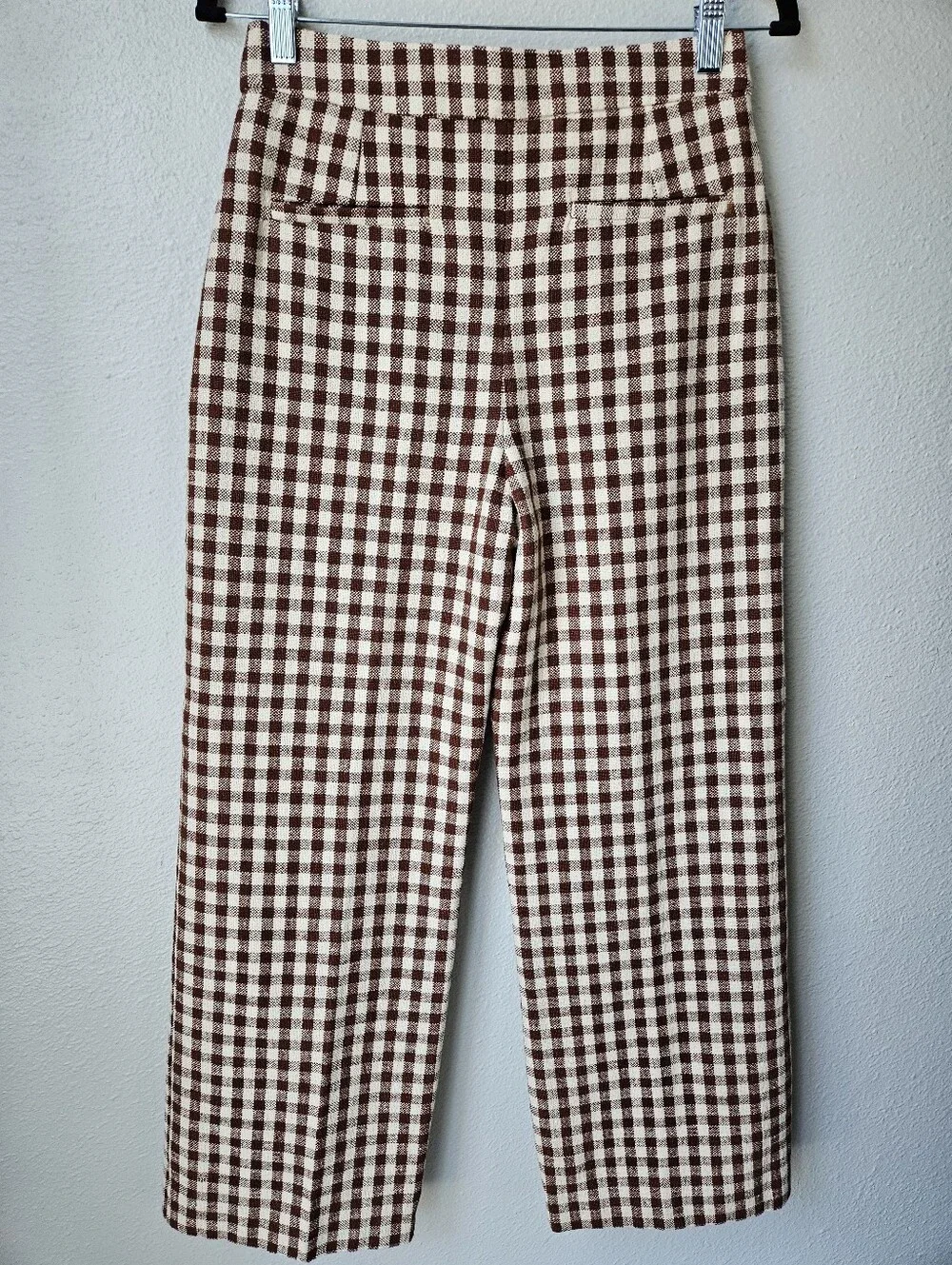 Sezane Martin Gringham Crop Tailored Trouser Size 36 Small 4 In Brown Ecru